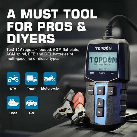 TOPDON BT100 12V Car Battery Tester Digital Automotive Diagnostic Battery Tester Analyzer Vehicle Cranking Charging Scanner Tool (Without Box)
