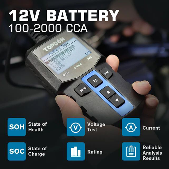 TOPDON BT100 12V Car Battery Tester Digital Automotive Diagnostic Battery Tester Analyzer Vehicle Cranking Charging Scanner Tool (Without Box)