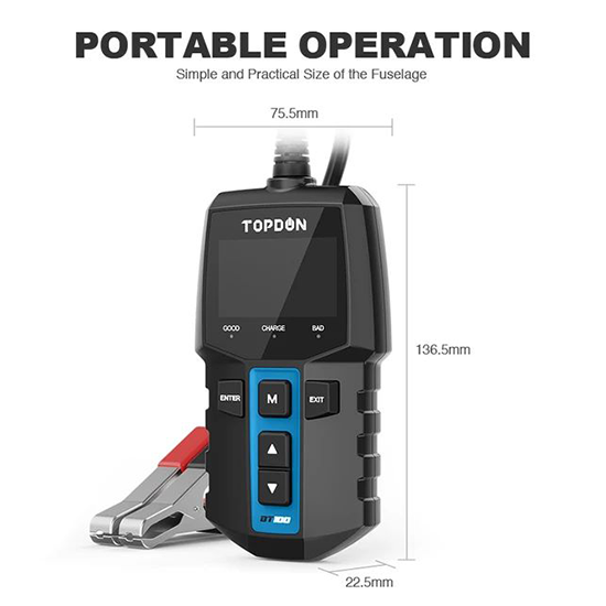 TOPDON BT100 12V Car Battery Tester Digital Automotive Diagnostic Battery Tester Analyzer Vehicle Cranking Charging Scanner Tool (Without Box)