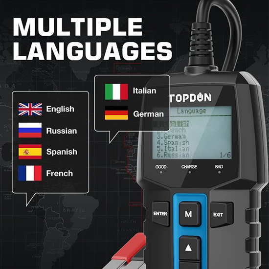 TOPDON BT100 12V Car Battery Tester Digital Automotive Diagnostic Battery Tester Analyzer Vehicle Cranking Charging Scanner Tool (Without Box)
