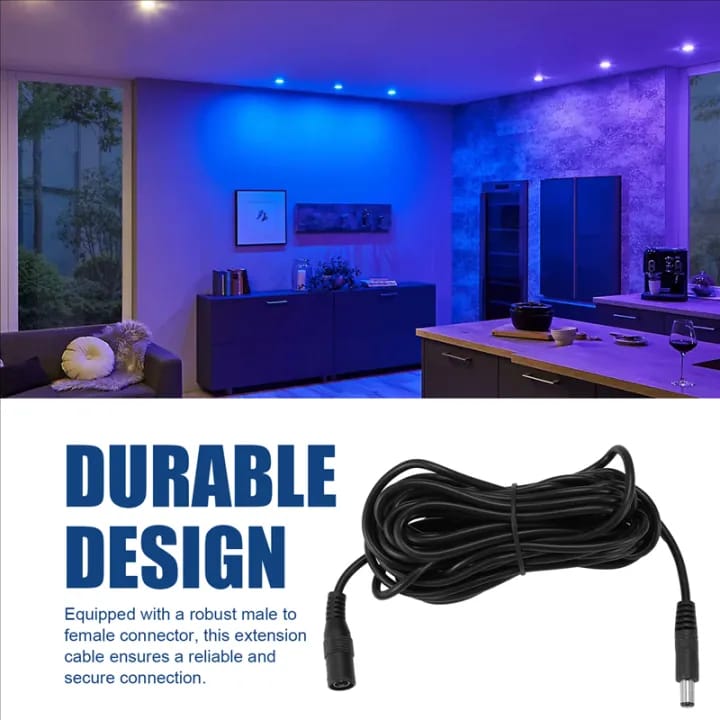 5M DC Power Extension Cable – Male to Female Plug for CCTV, LED Lights, Adapters