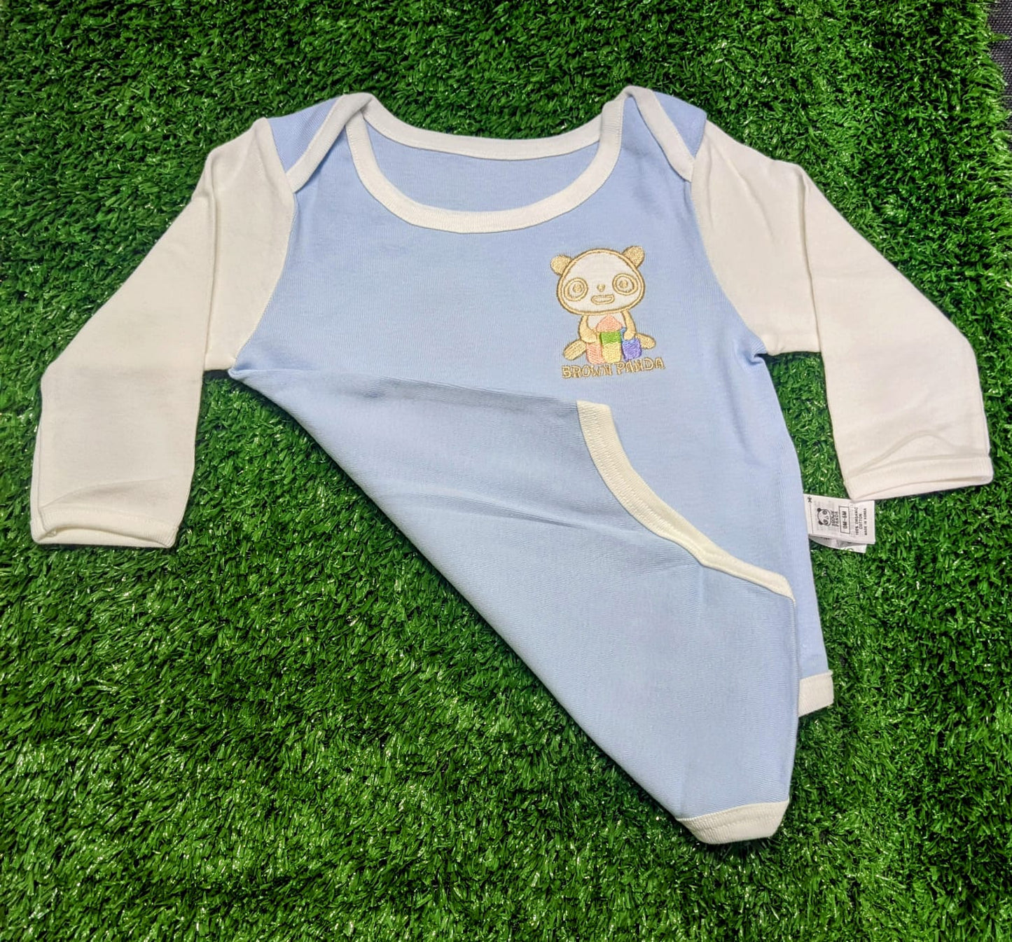 Sky Blue Baby Romper with White Collar & Sleeves – 100% Organic Cotton | Art No. CM0011