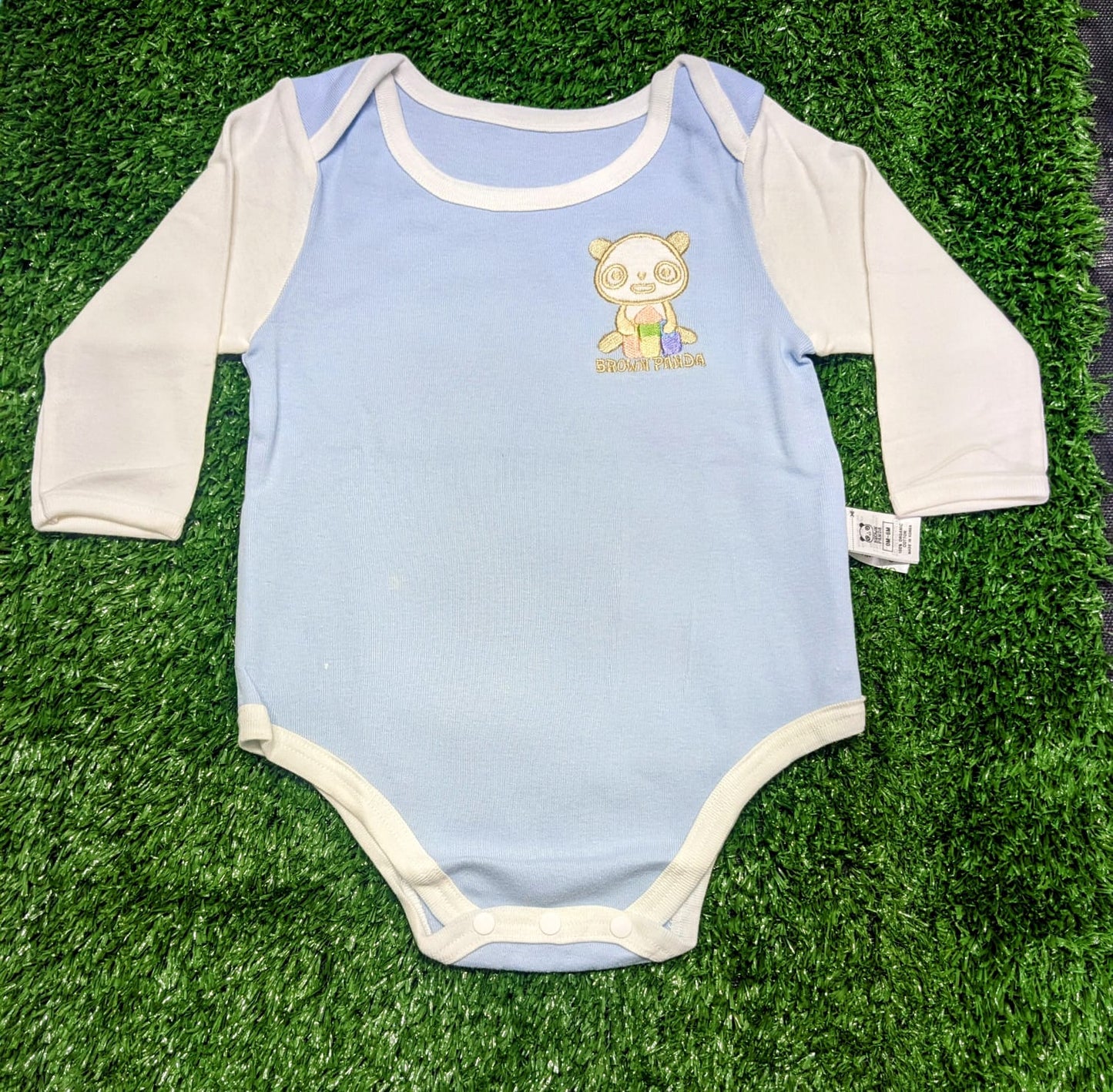 Sky Blue Baby Romper with White Collar & Sleeves – 100% Organic Cotton | Art No. CM0011