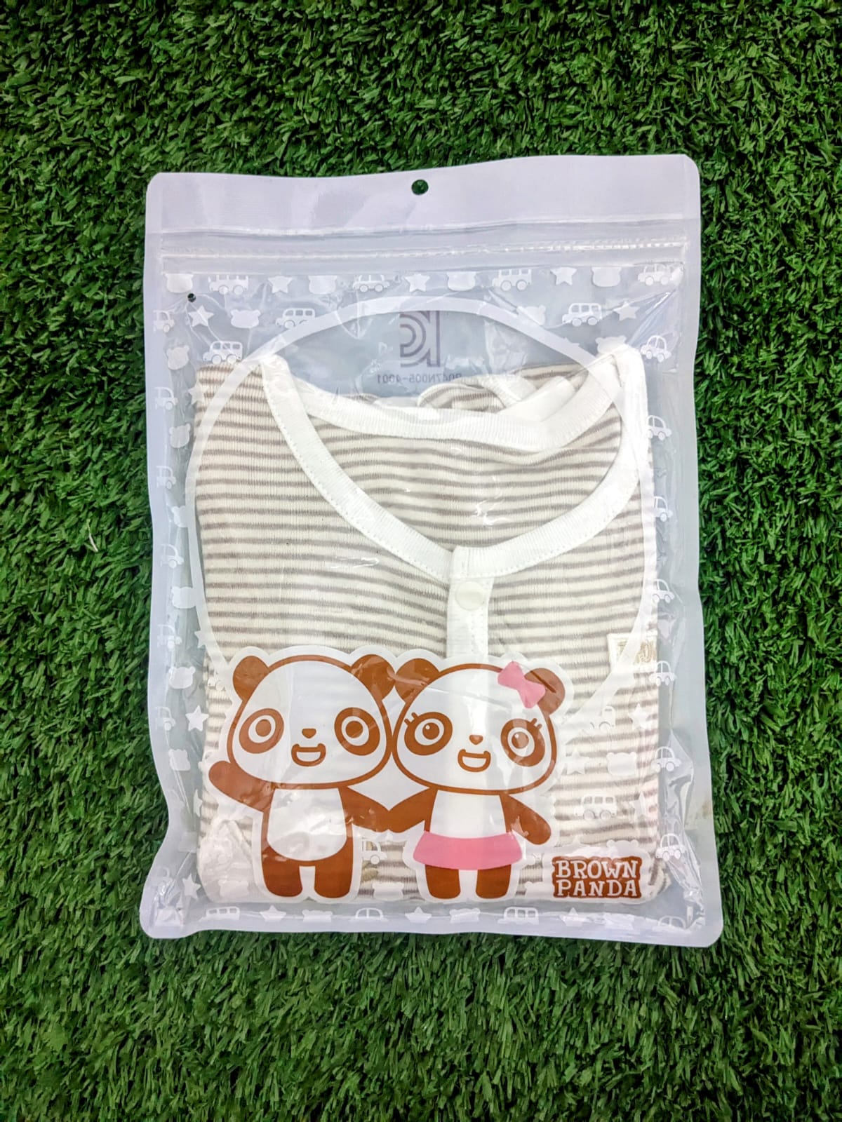 Skin Brown Striped Baby Romper – Full Sleeves & Legs | 100% Organic Cotton | Art No. CM0018