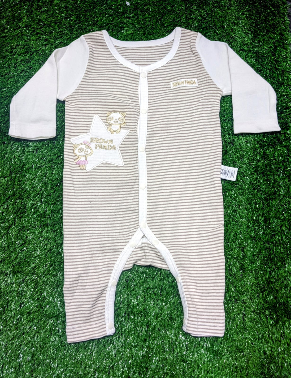 Skin Brown Striped Baby Romper – Full Sleeves & Legs | 100% Organic Cotton | Art No. CM0018