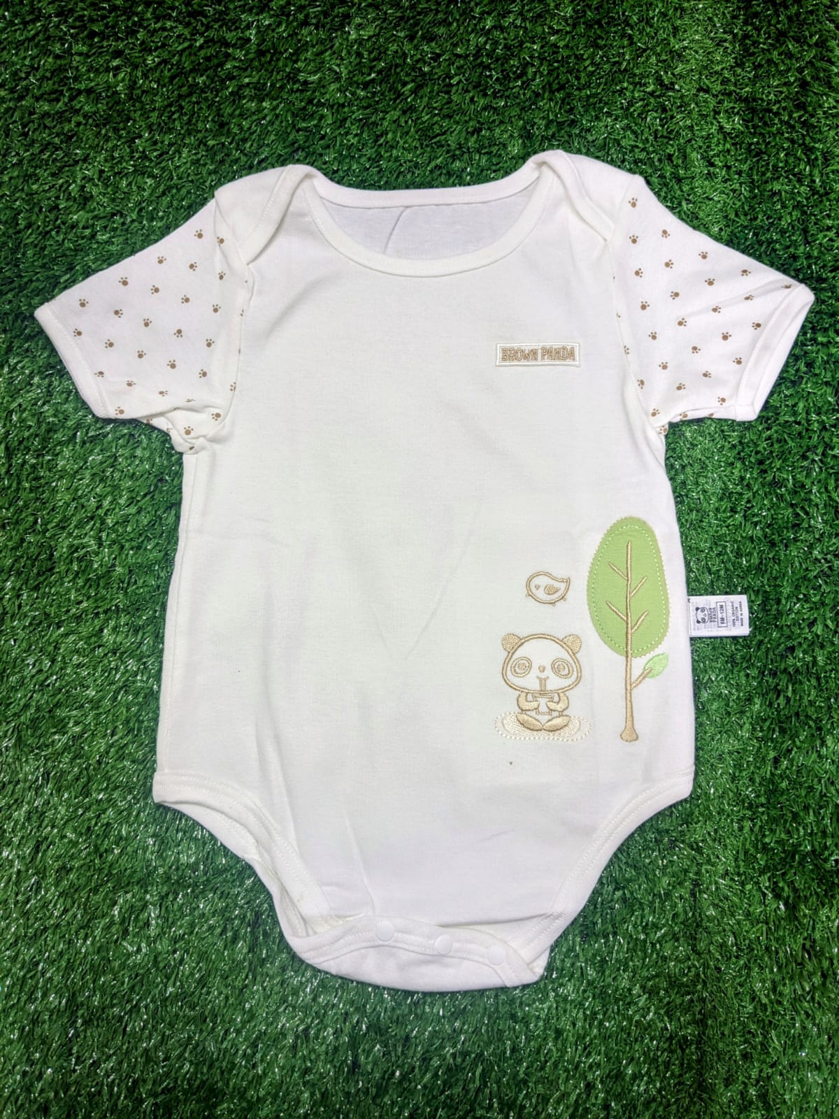 Brown Panda Baby Boy Romper – Half Sleeves | 100% Organic Cotton | Art No. CM0001