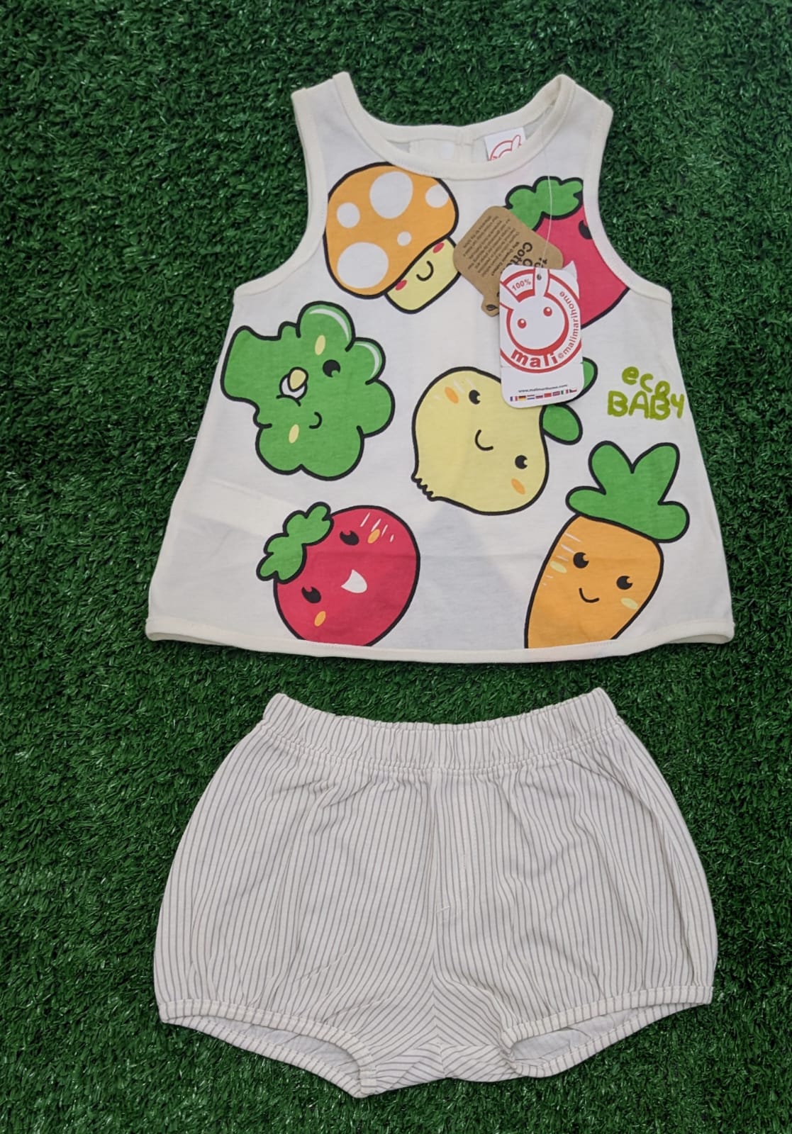 Striped Shorts & Vegetable Print Sleeveless Shirt Set – Baby Summer Outfit | Art No. CM0024