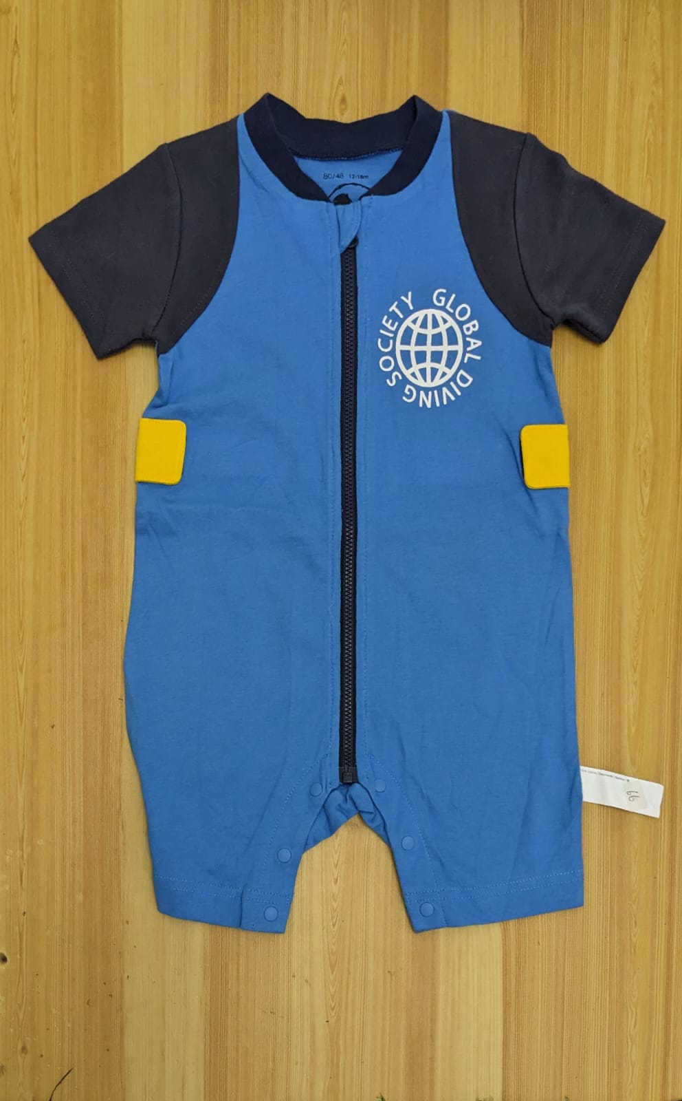 Blue Half-Sleeve Zipper Romper – Organic Cotton | Art Number CM0025