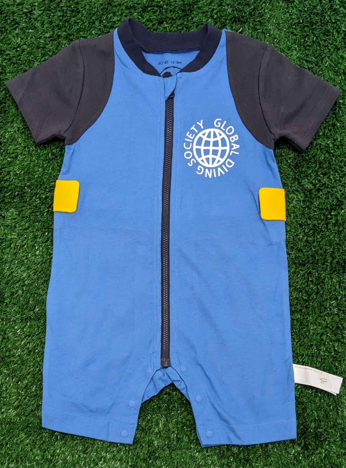 Blue Half-Sleeve Zipper Romper – Organic Cotton | Art Number CM0025