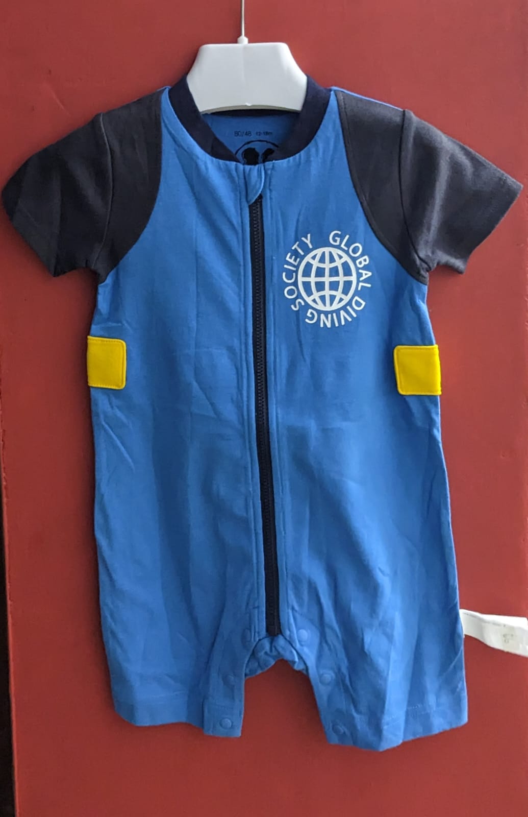 Blue Half-Sleeve Zipper Romper – Organic Cotton | Art Number CM0025