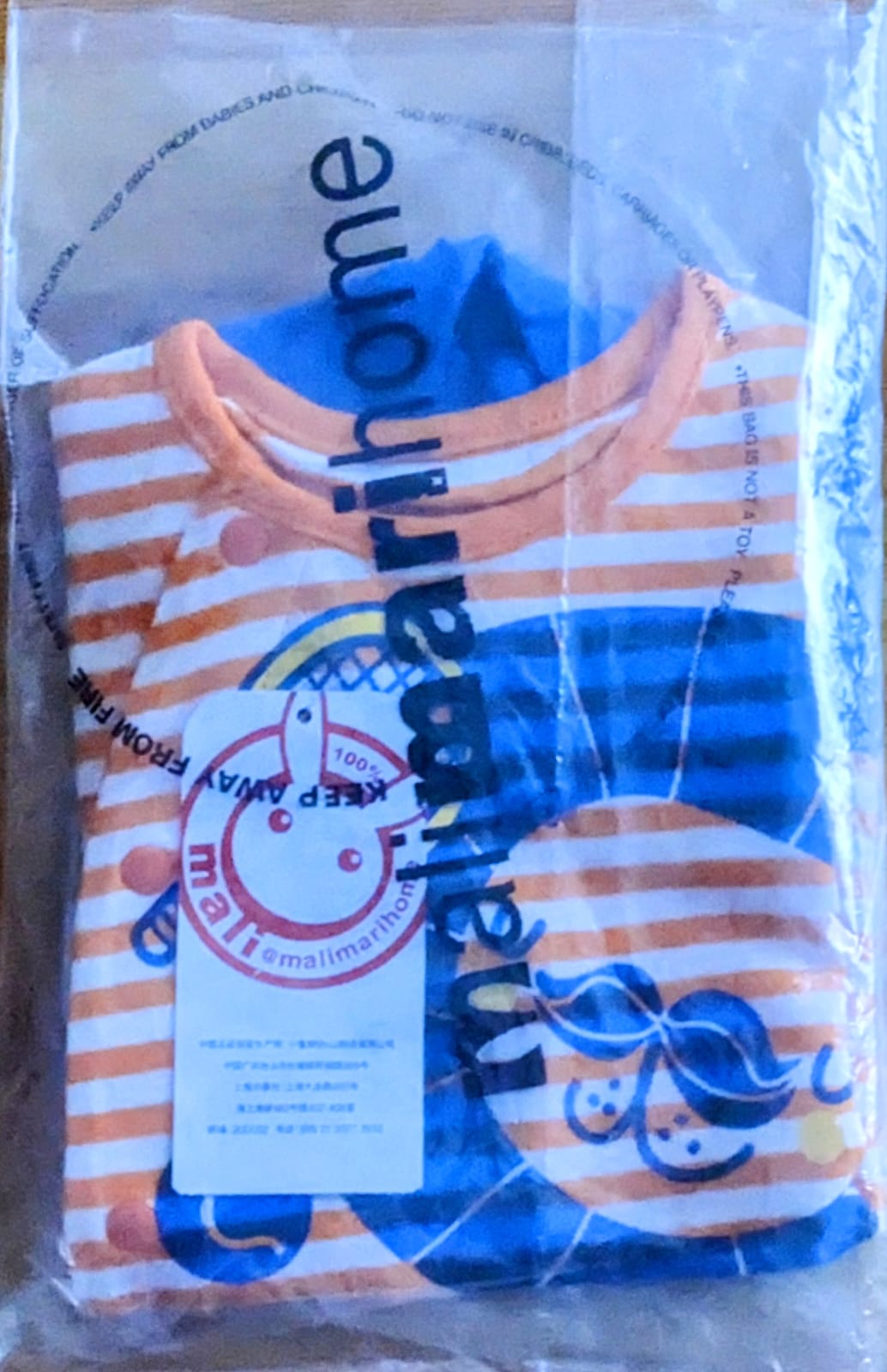 Orange Striped Baby Romper with Blue Legs | Organic Cotton | Art Number CM0030