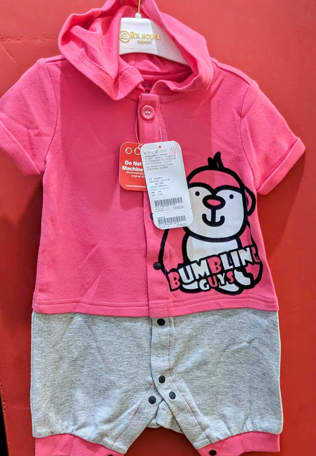 Red & Grey Half Romper with Hoodie | Organic Cotton | Art Number CM0031