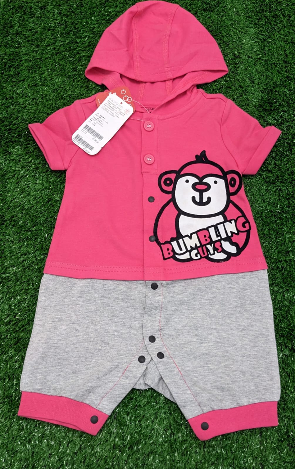 Red & Grey Half Romper with Hoodie | Organic Cotton | Art Number CM0031