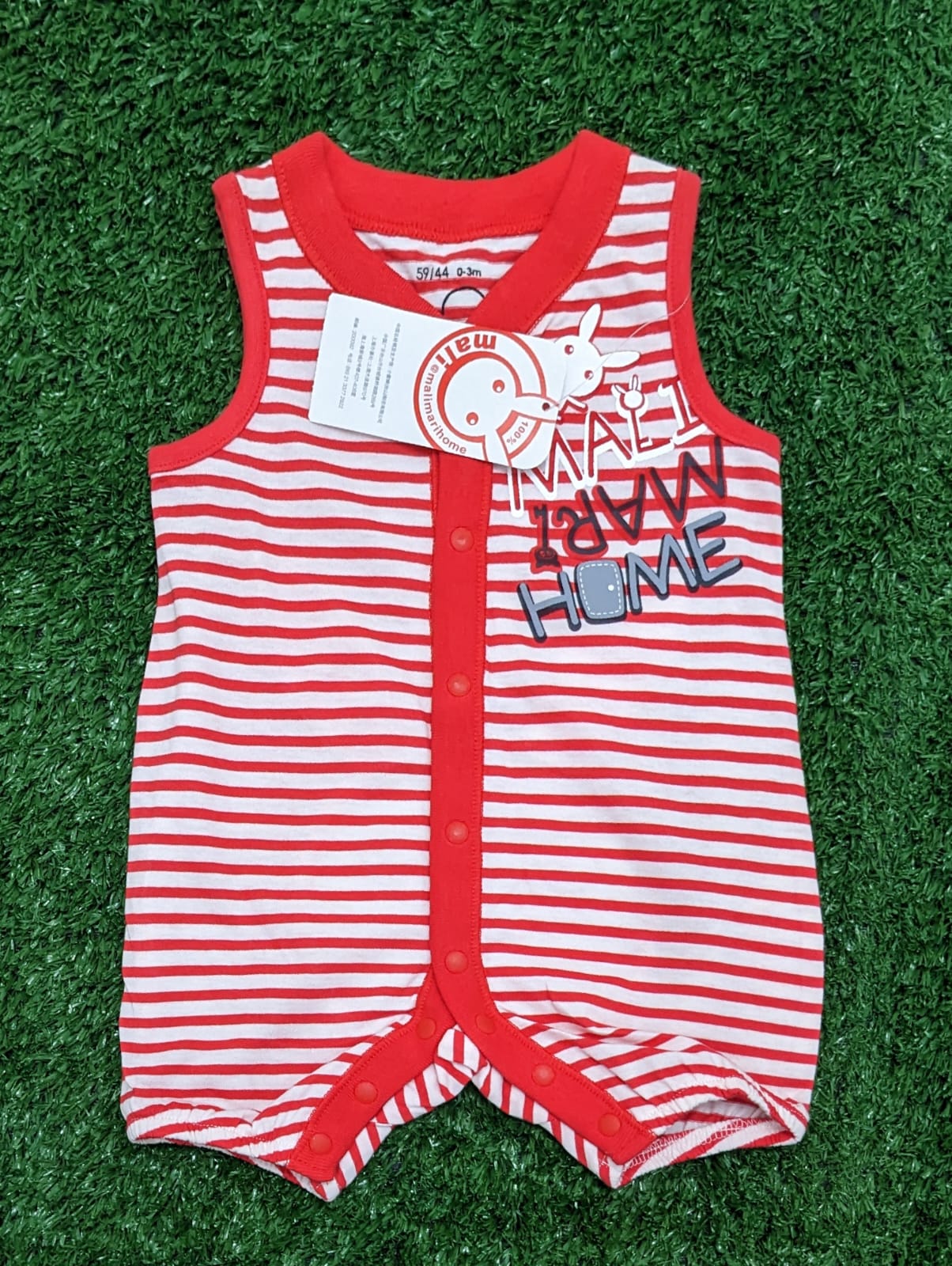 Red Striped Sleeveless Baby Romper | Organic Cotton | Art Number CM0034