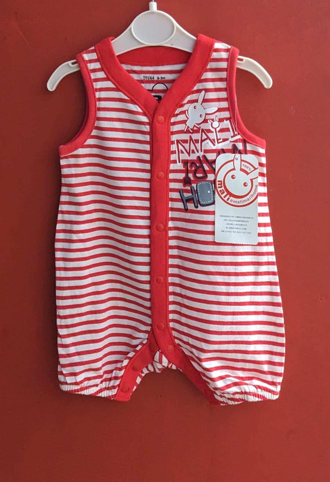 Red Striped Sleeveless Baby Romper | Organic Cotton | Art Number CM0034