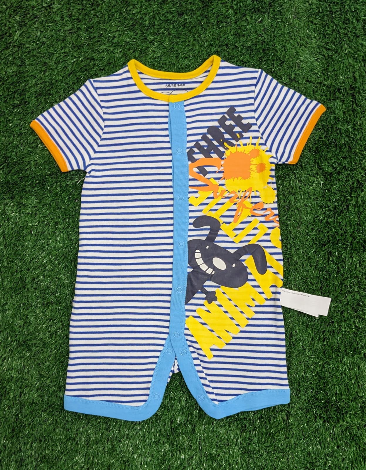 Blue Striped Baby Romper – Half Sleeves | Organic Cotton | Art Number CM0037