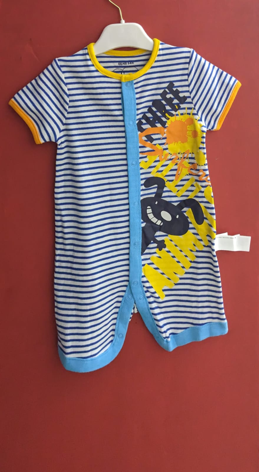 Blue Striped Baby Romper – Half Sleeves | Organic Cotton | Art Number CM0037