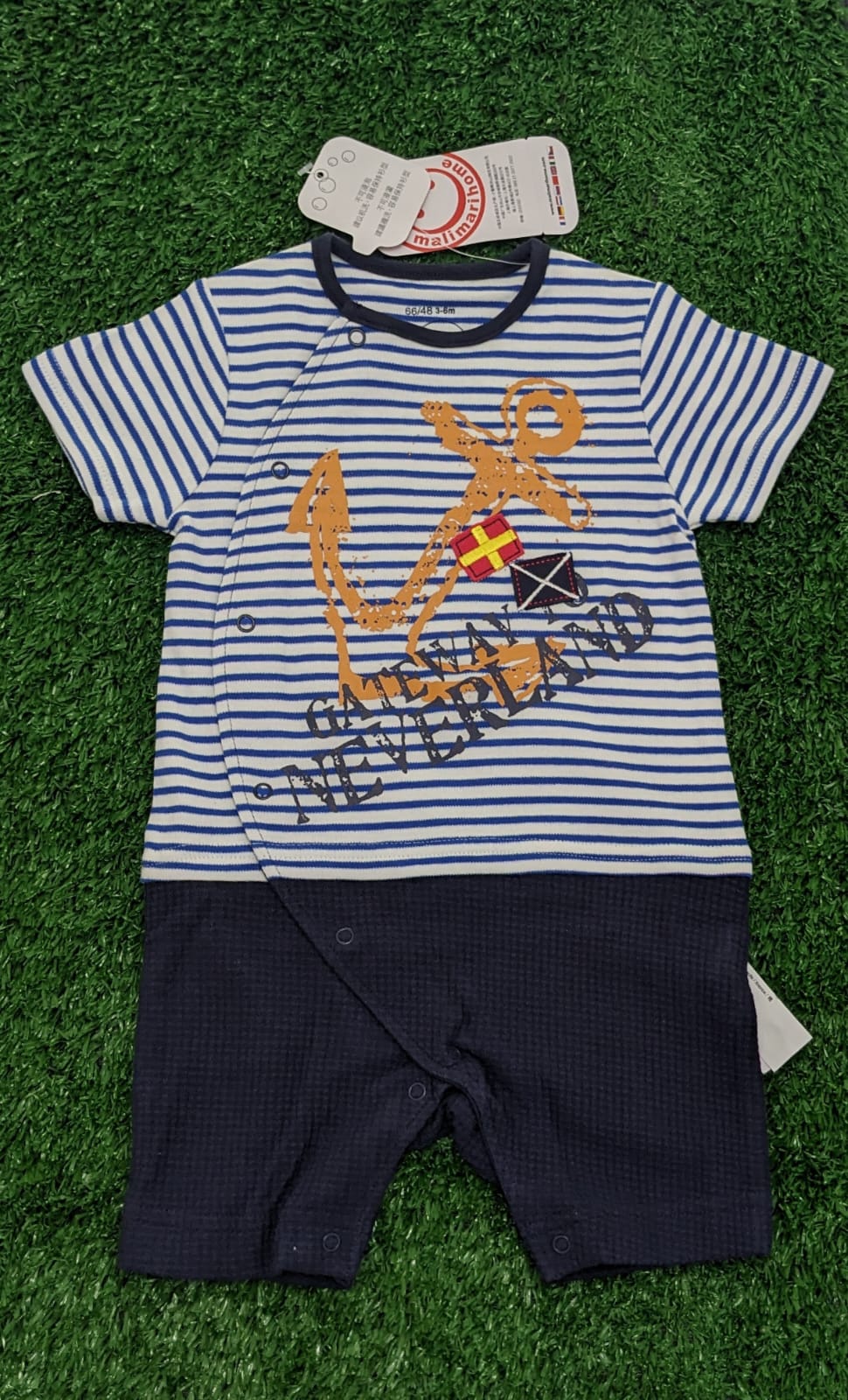 Blue Striped Baby Romper with Blue Collar – Half Sleeves | Organic Cotton | Art No. CM0038