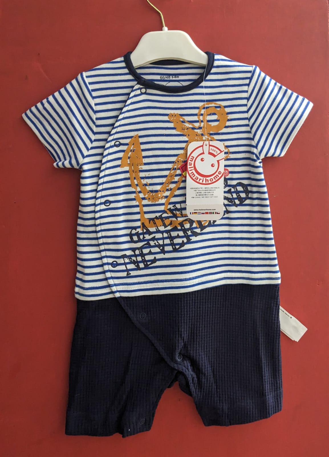Blue Striped Baby Romper with Blue Collar – Half Sleeves | Organic Cotton | Art No. CM0038