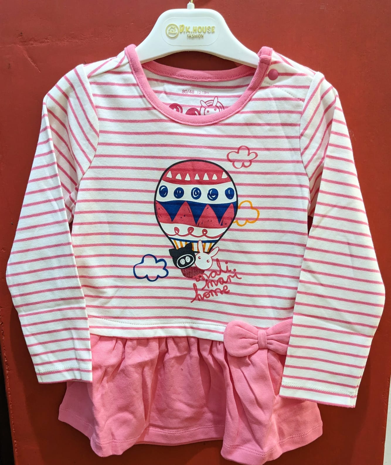Pink Striped Baby Shirt – Full Frock Style | Organic Cotton | Art No. CM0041