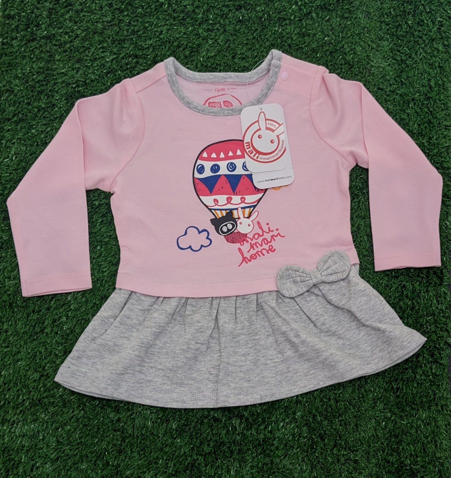 Pink & Grey Baby Shirt – Full Frock Style | Organic Cotton | Art No. CM0042