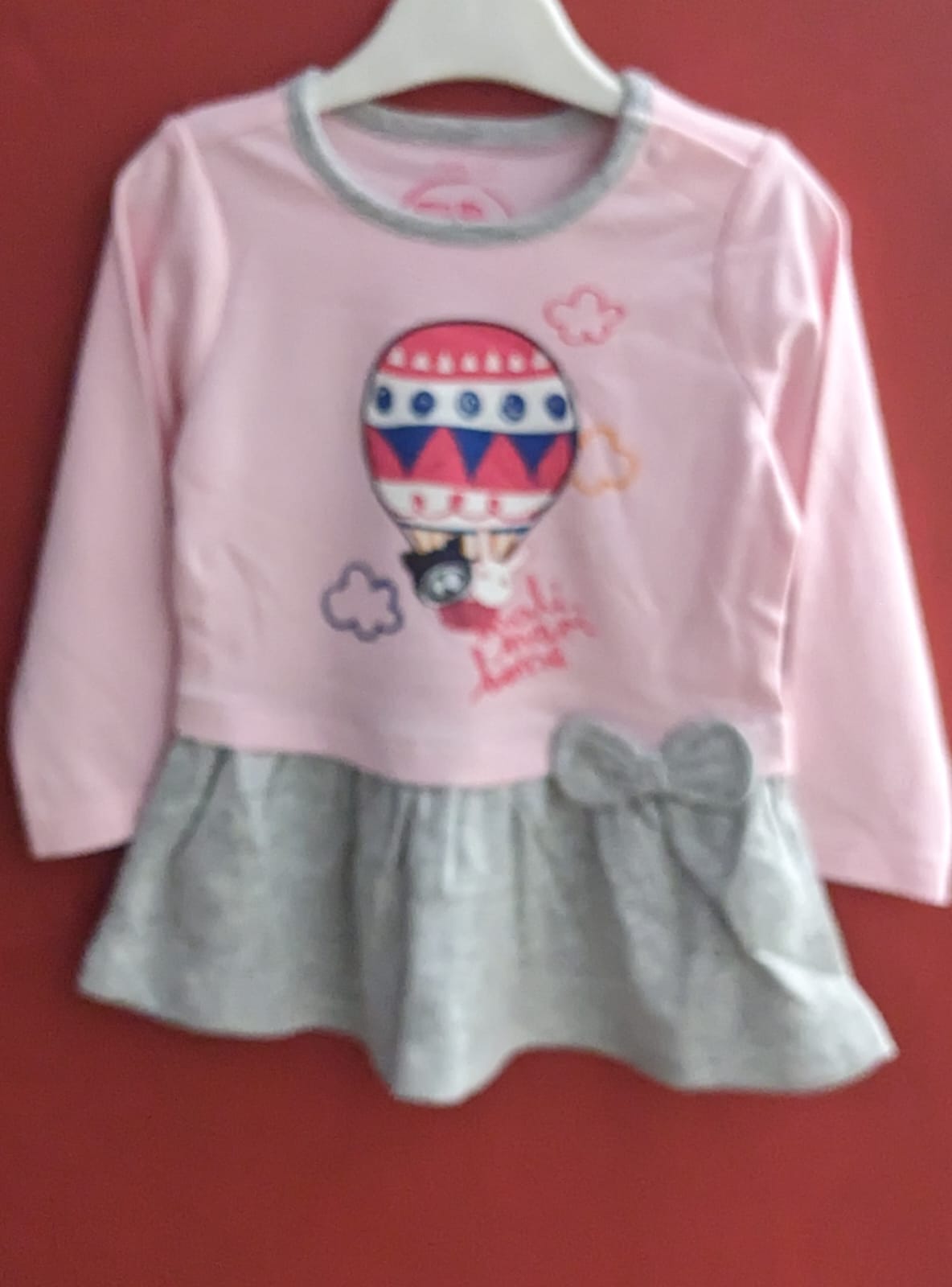Pink & Grey Baby Shirt – Full Frock Style | Organic Cotton | Art No. CM0042