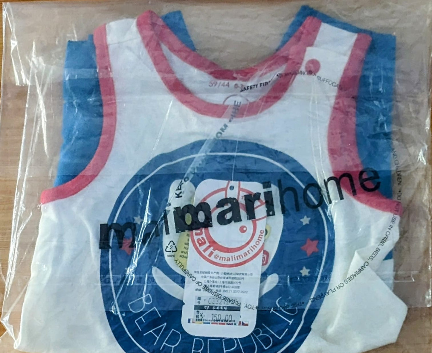 White & Blue Sleeveless Baby Romper | Organic Cotton | Art No. CM0044