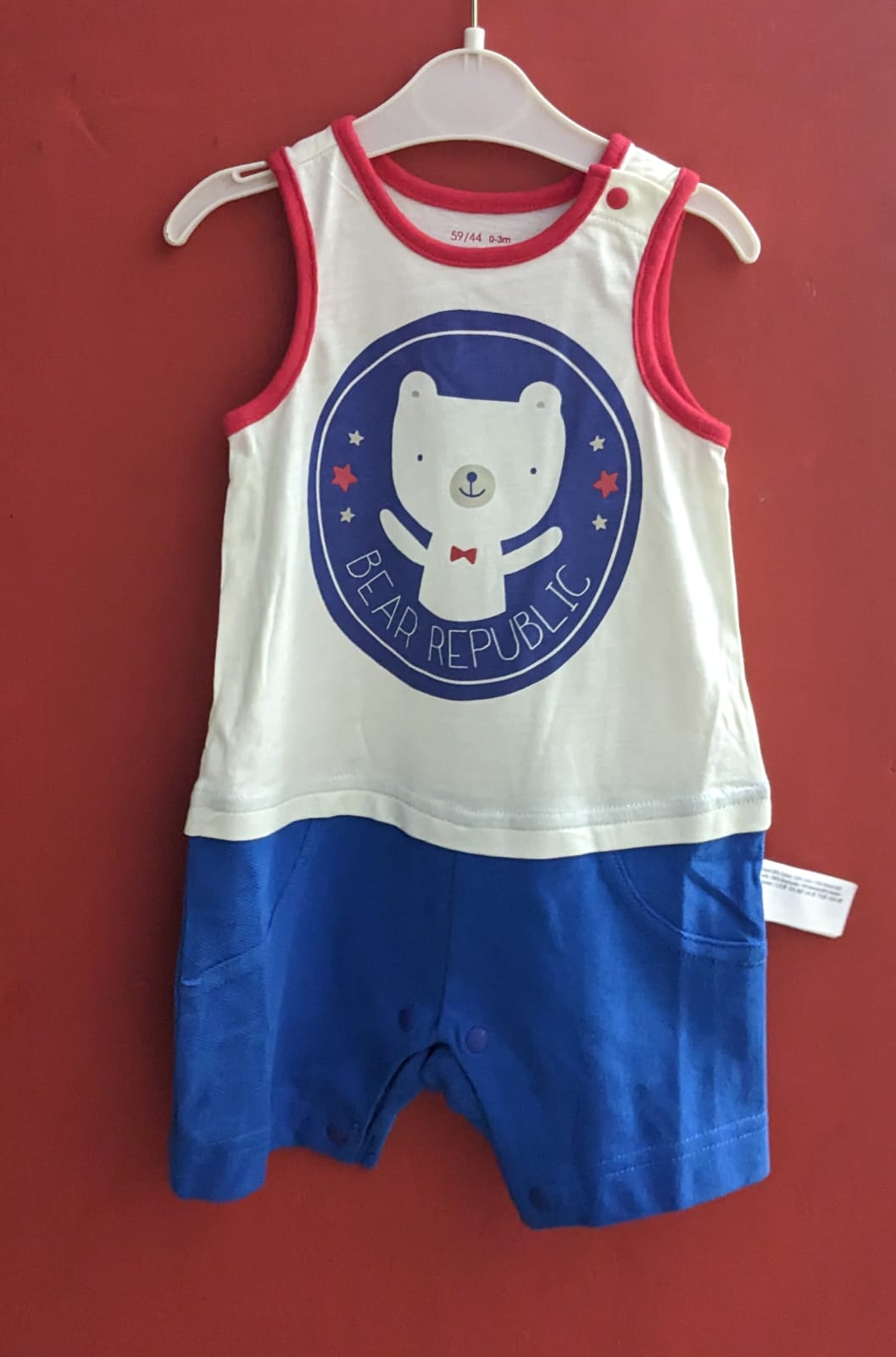 White & Blue Sleeveless Baby Romper | Organic Cotton | Art No. CM0044