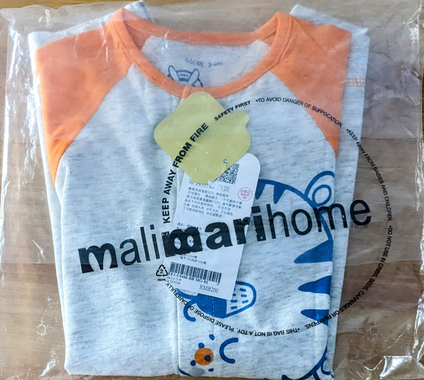 Grey Baby Romper with Orange Sleeves – Half Style | Organic Cotton | Art No. CM0050