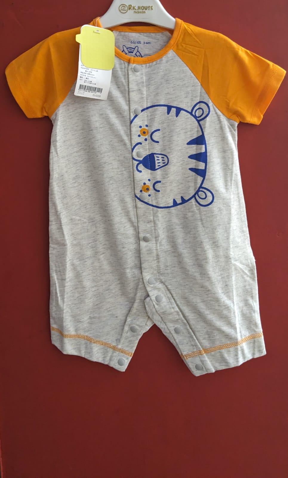 Grey Baby Romper with Orange Sleeves – Half Style | Organic Cotton | Art No. CM0050