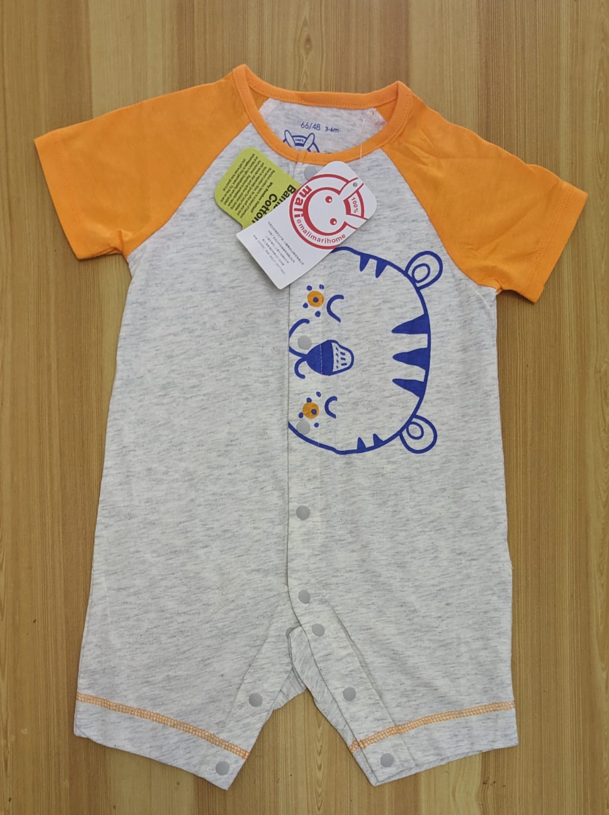 Grey Baby Romper with Orange Sleeves – Half Style | Organic Cotton | Art No. CM0050