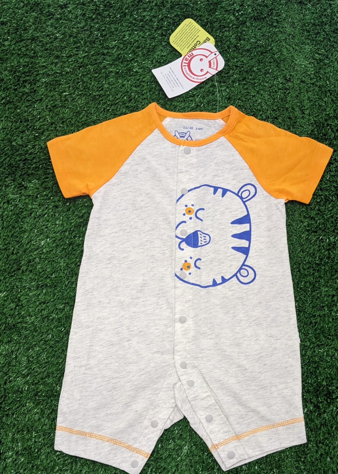 Grey Baby Romper with Orange Sleeves – Half Style | Organic Cotton | Art No. CM0050