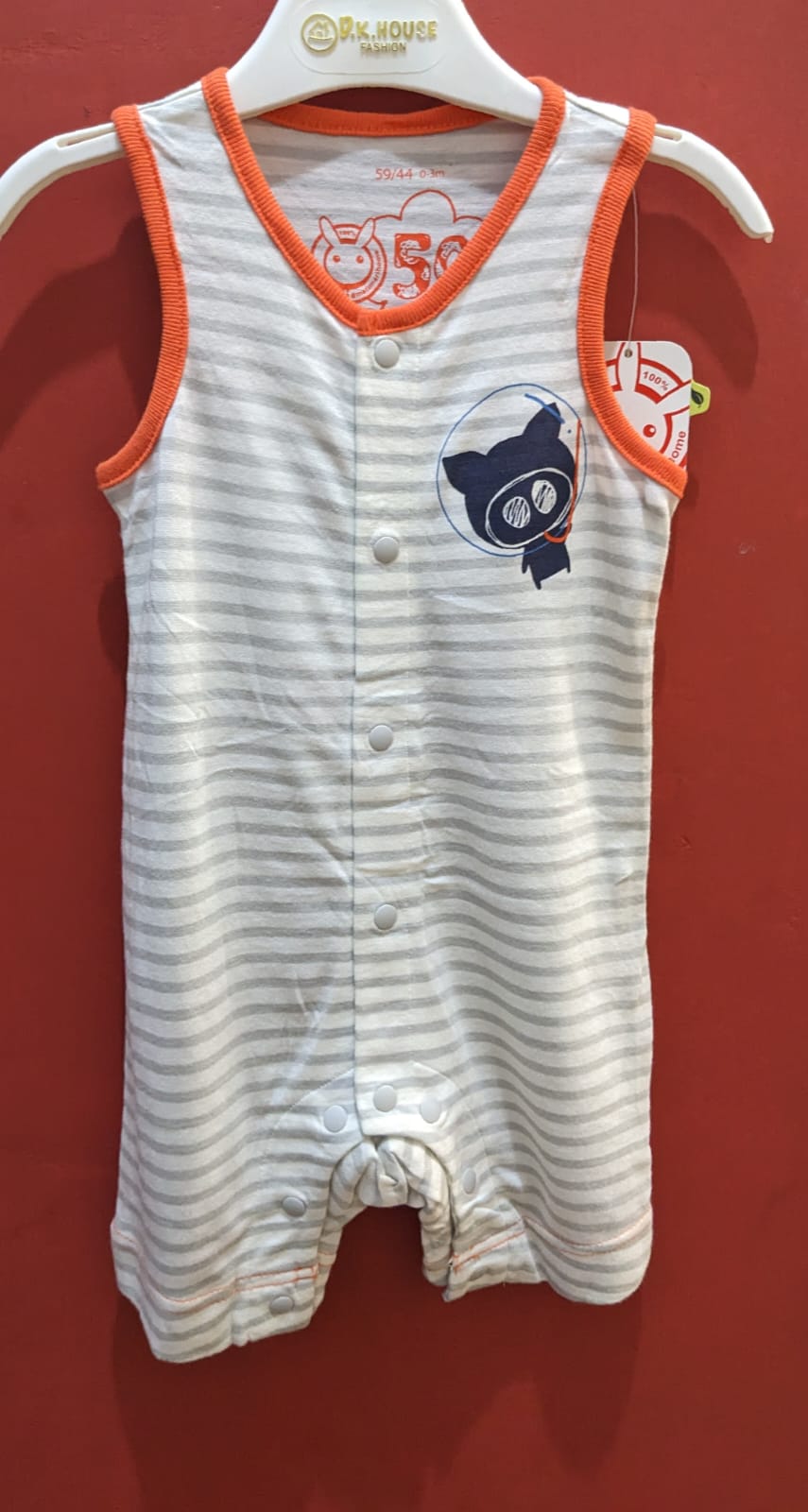 Grey Striped Sleeveless Baby Romper | Organic Cotton | Art No. CM0051