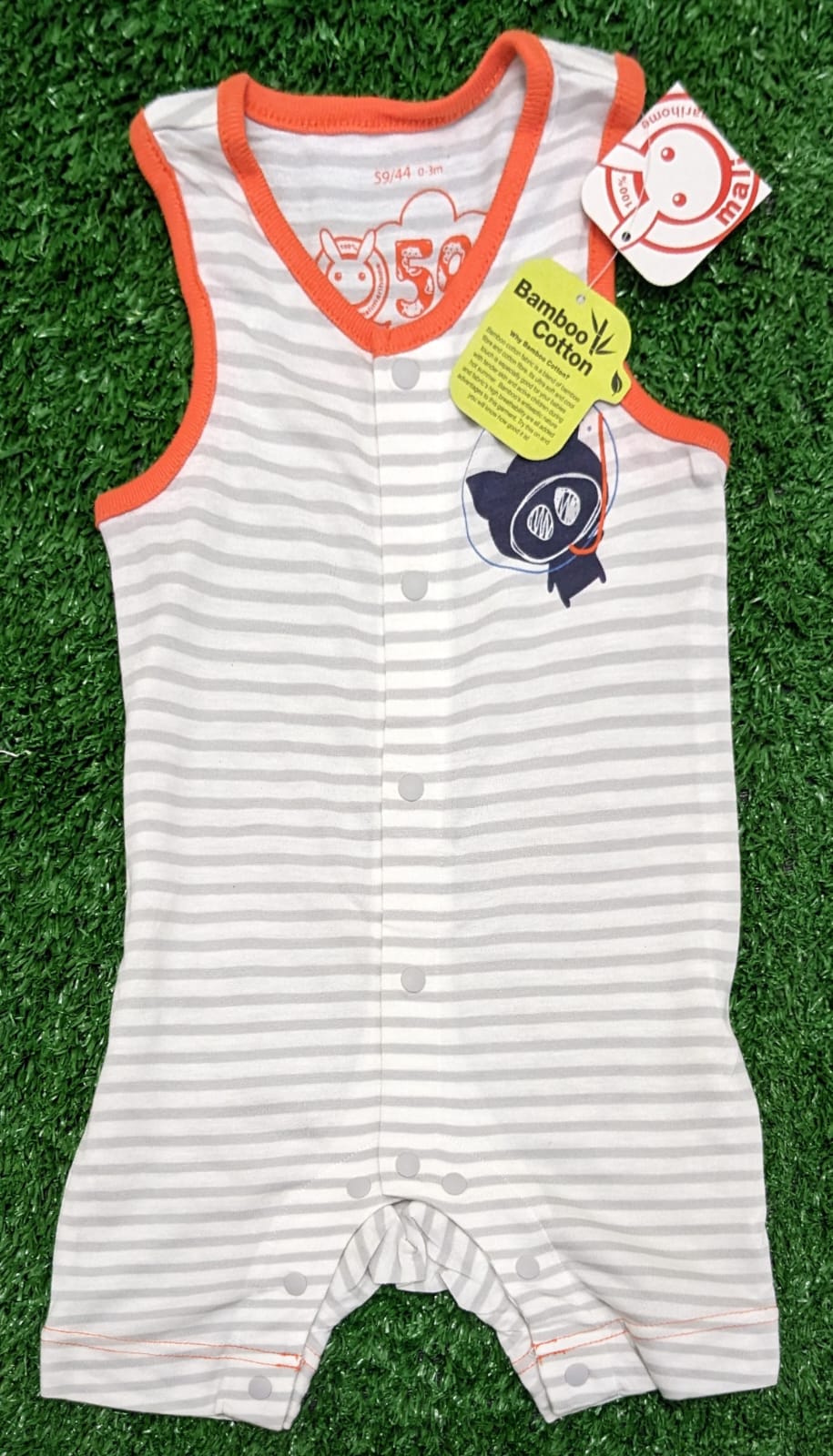 Grey Striped Sleeveless Baby Romper | Organic Cotton | Art No. CM0051