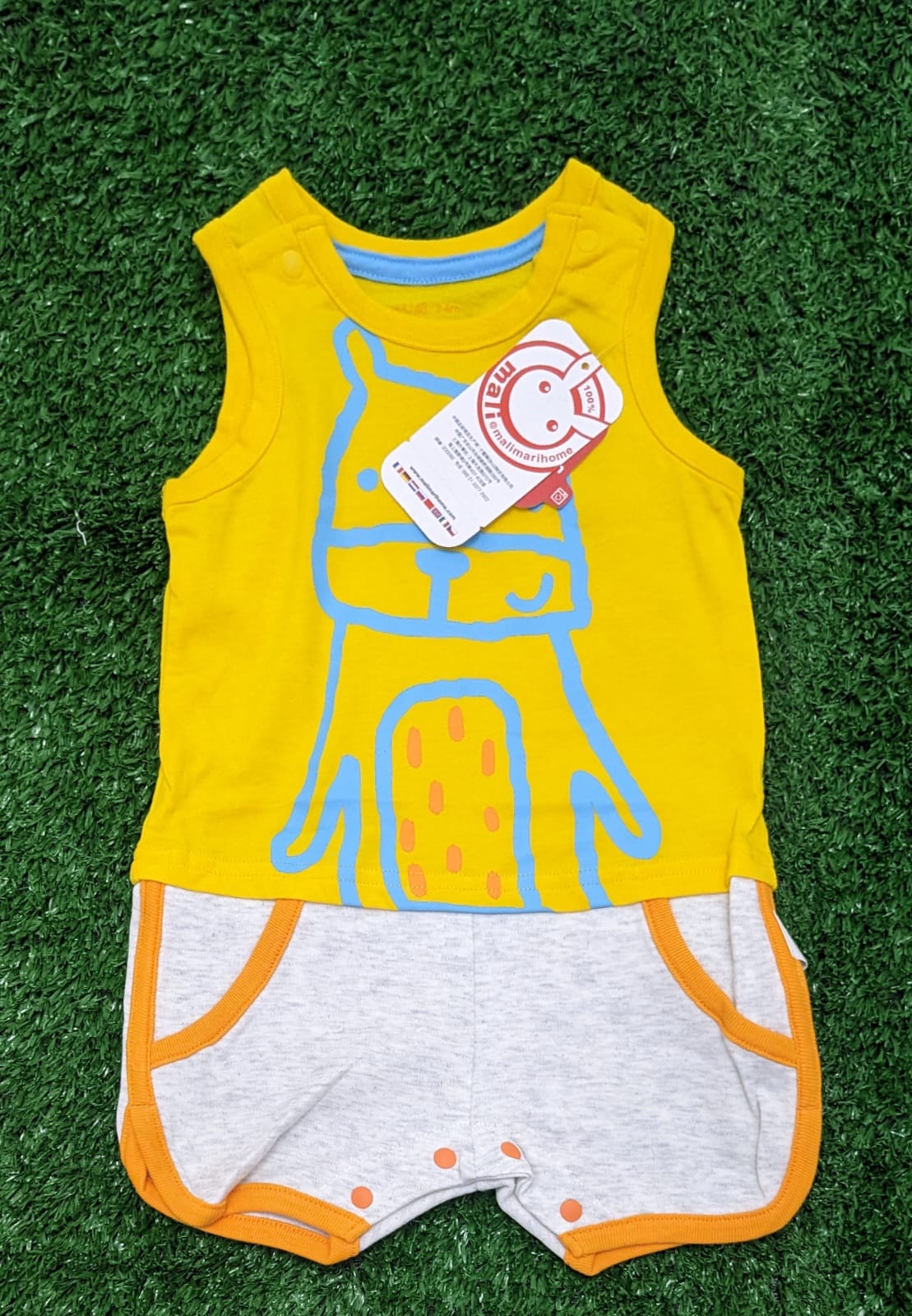 Yellow & Grey Sleeveless Baby Romper | Soft Cotton | Art No. CM0032