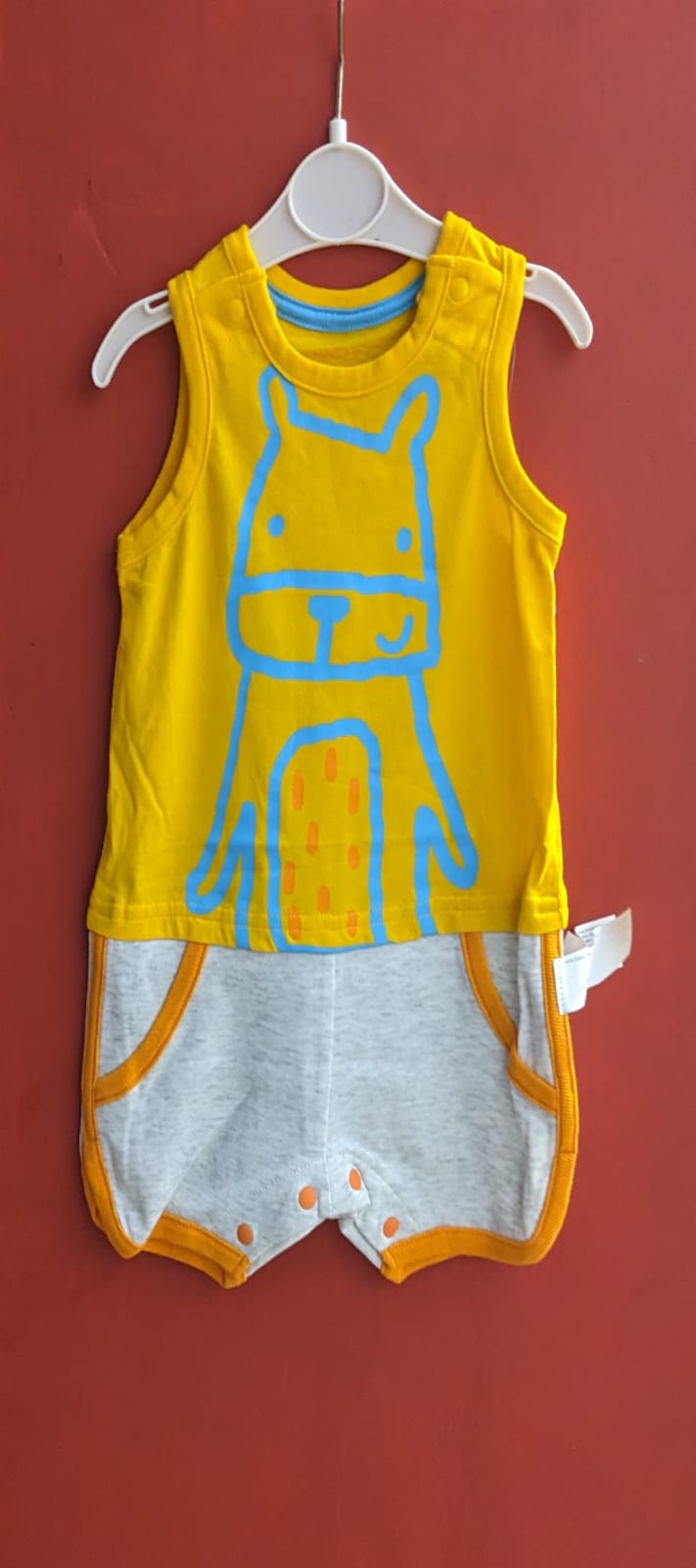 Yellow & Grey Sleeveless Baby Romper | Soft Cotton | Art No. CM0032