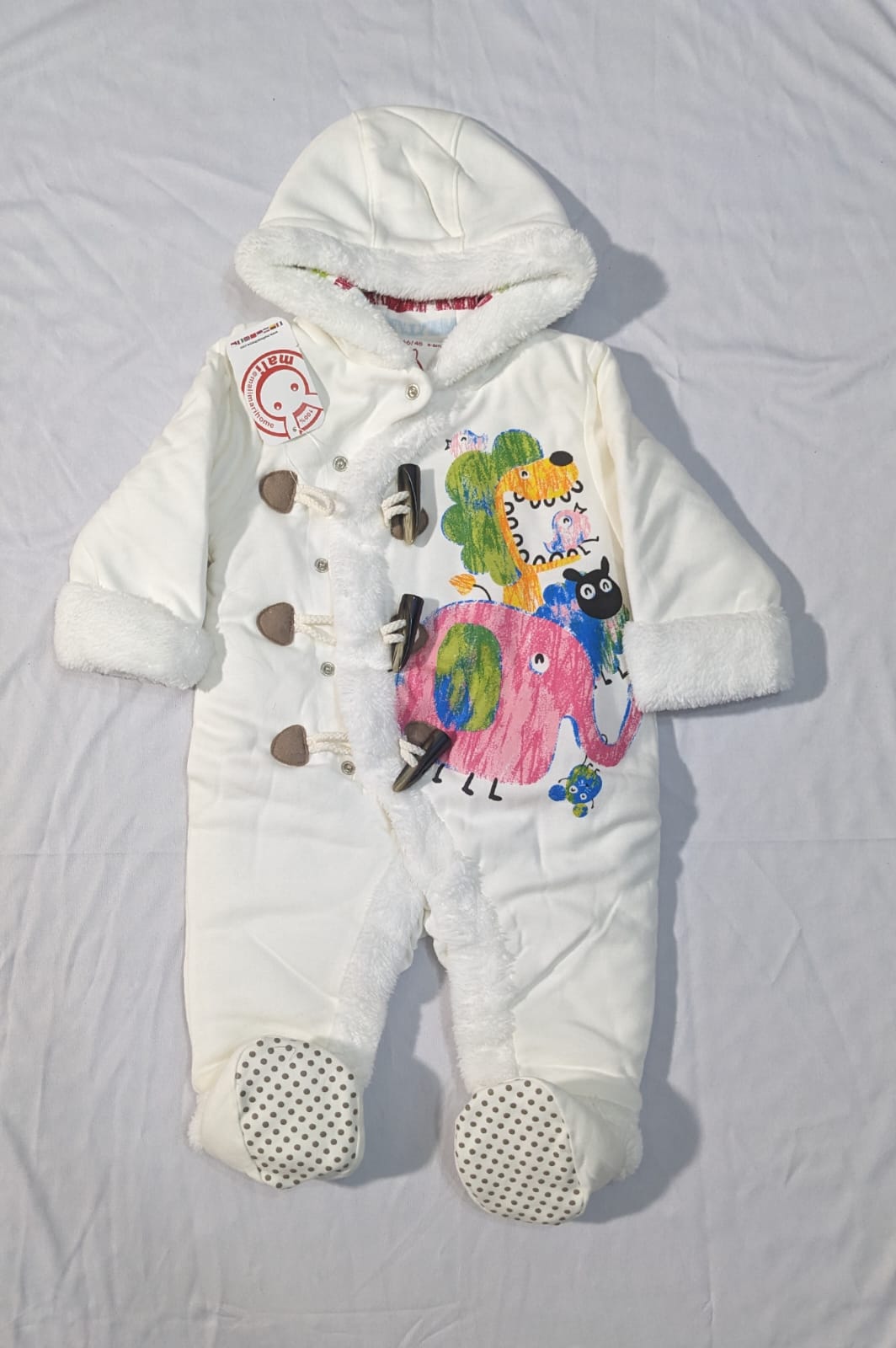 Baby Animal Print Romper with Hood – Full Body Suit | Double Cotton & Polyester Filled | CM0084