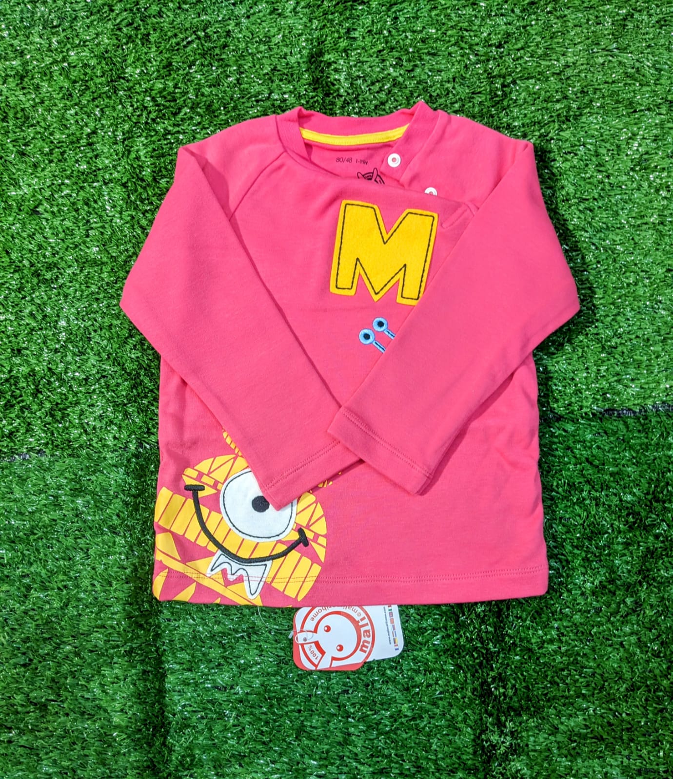 Red Full Sleeves Baby Shirt – Double Cotton with Fun Cartoon Patchwork | Art Number CM0081