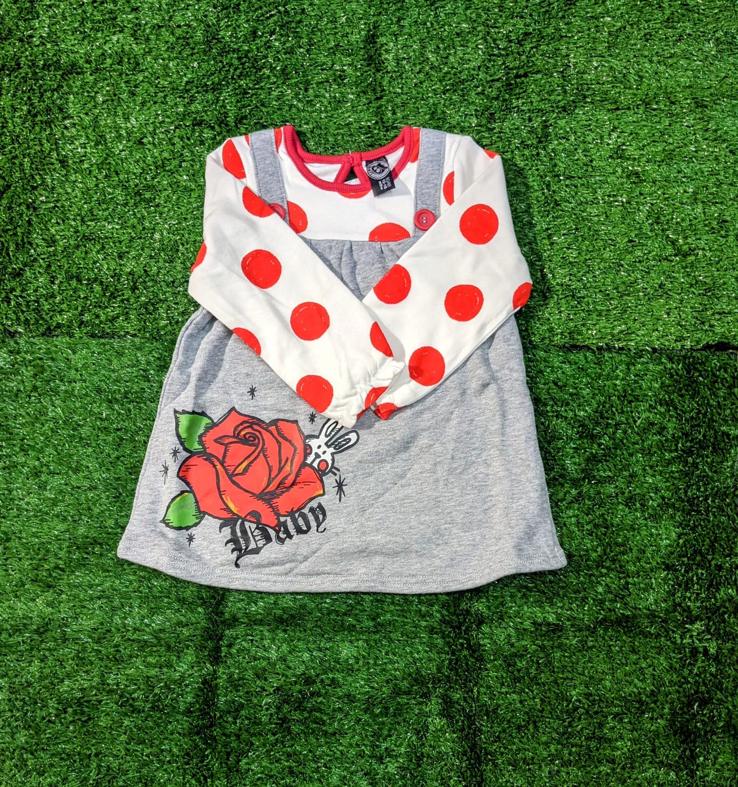 Full Sleeve Grey Shirt with Red Dots – Double Cotton Fabric | CM0091