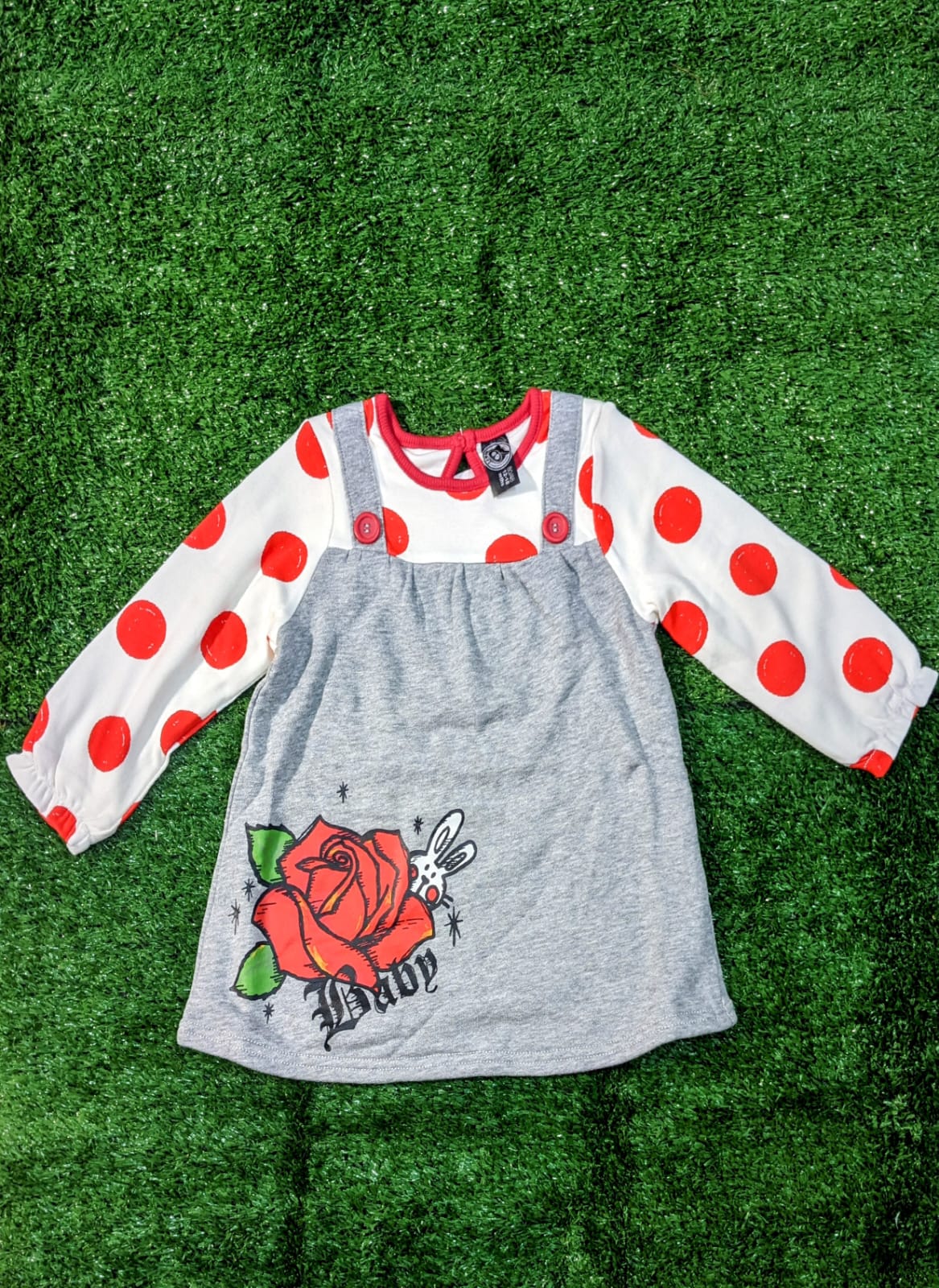 Full Sleeve Grey Shirt with Red Dots – Double Cotton Fabric | CM0091