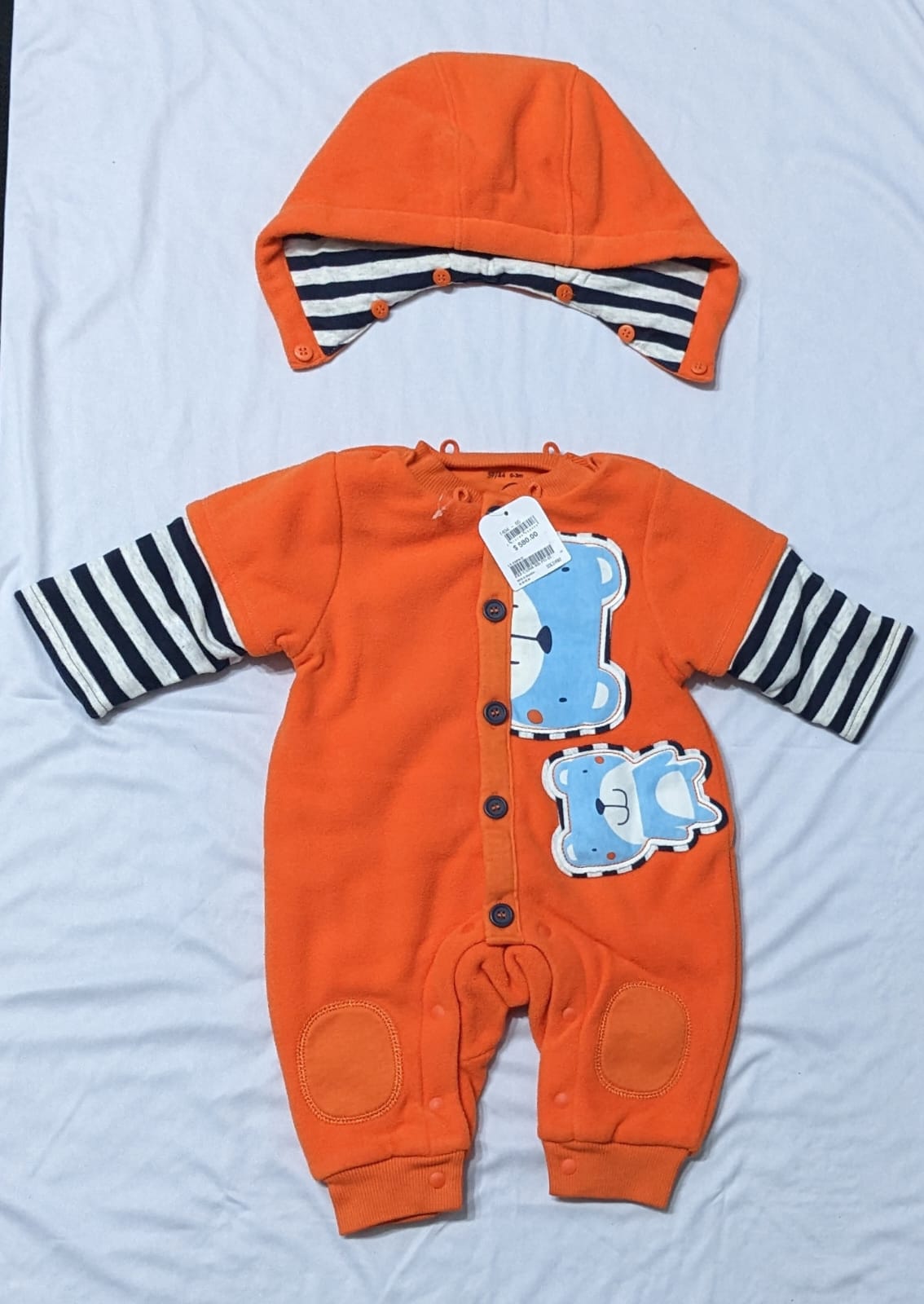 Full Body Baby Romper with Hoodie | B/W Full Sleeves Design | Art No. CM0113