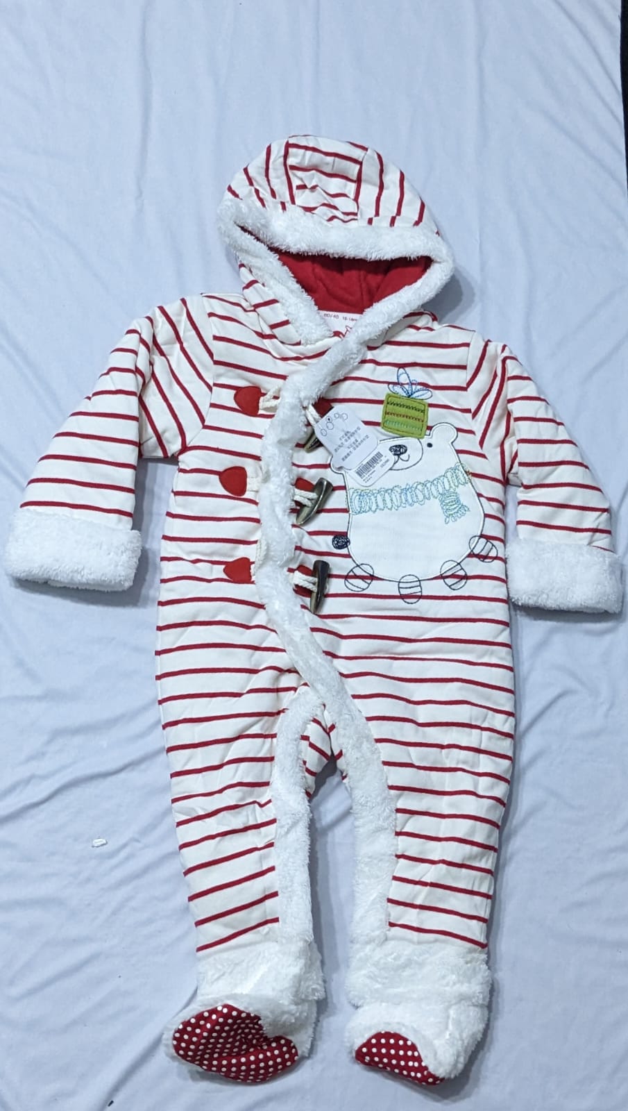 Full Sleeves Baby Romper with Hoodie | Red Lining | Double Cotton | Art No. CM0098