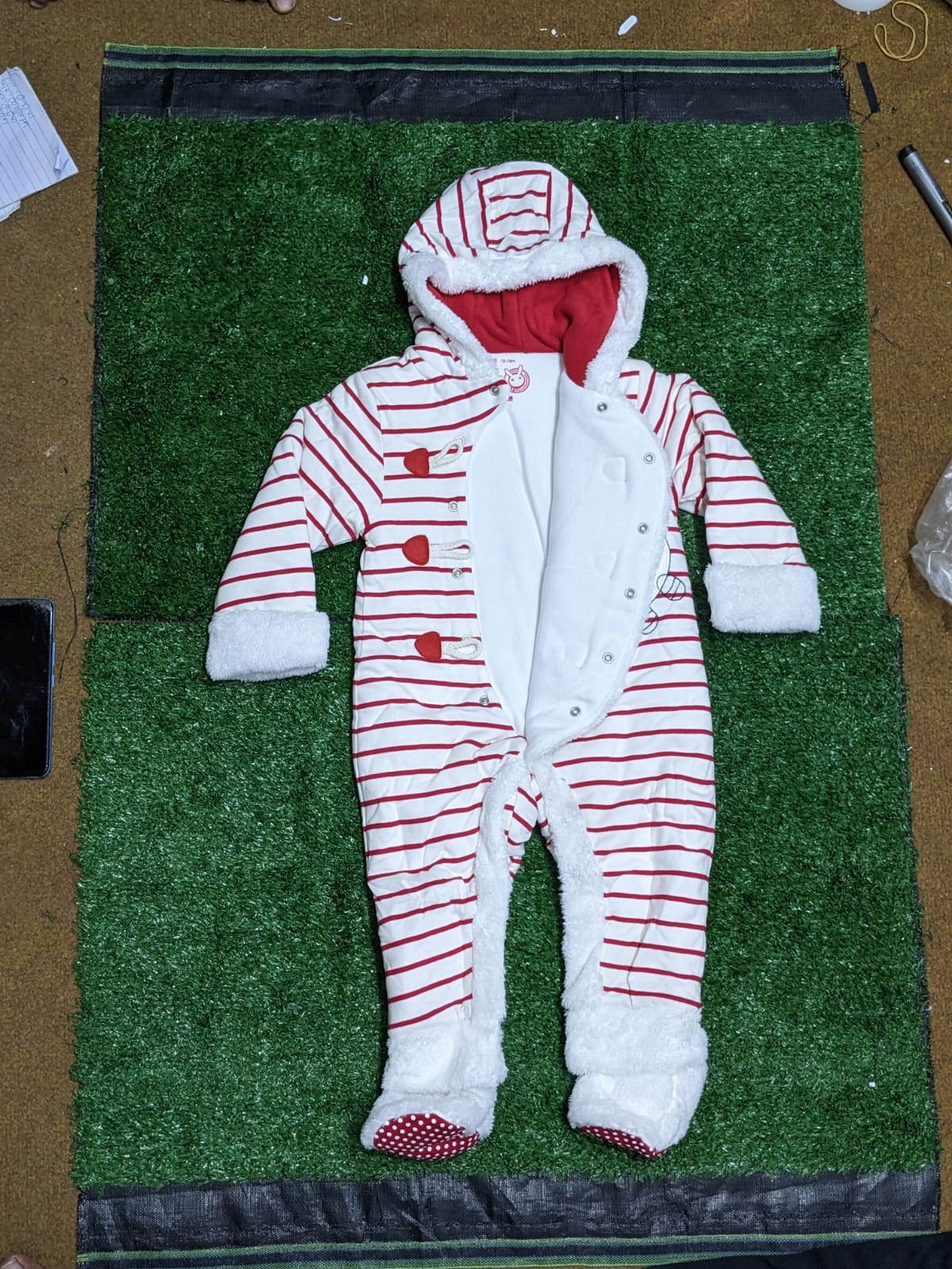 Full Sleeves Baby Romper with Hoodie | Red Lining | Double Cotton | Art No. CM0098