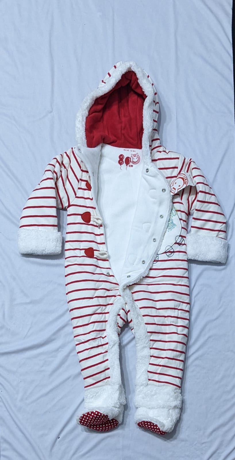 Full Sleeves Baby Romper with Hoodie | Red Lining | Double Cotton | Art No. CM0098