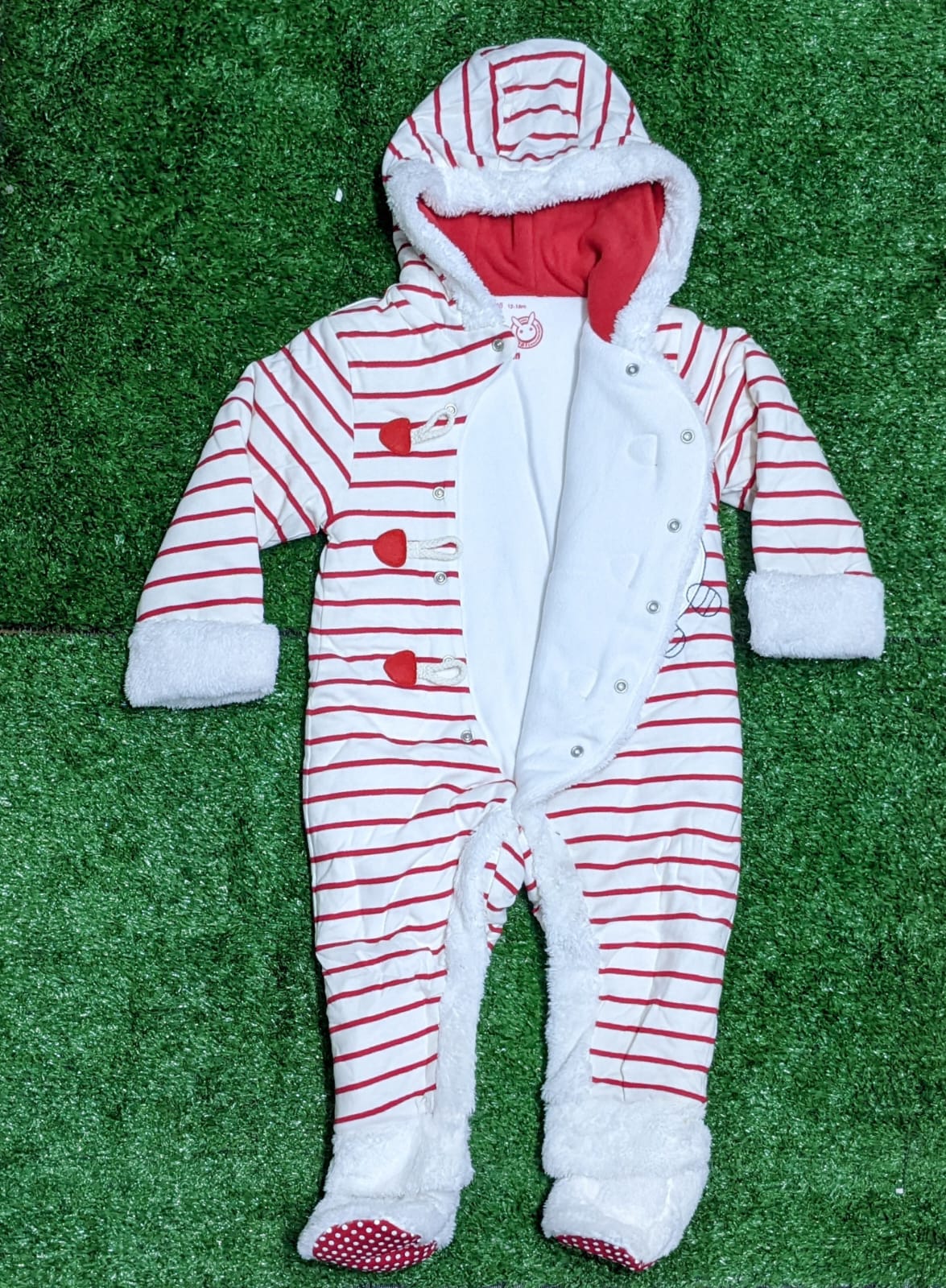 Full Sleeves Baby Romper with Hoodie | Red Lining | Double Cotton | Art No. CM0098