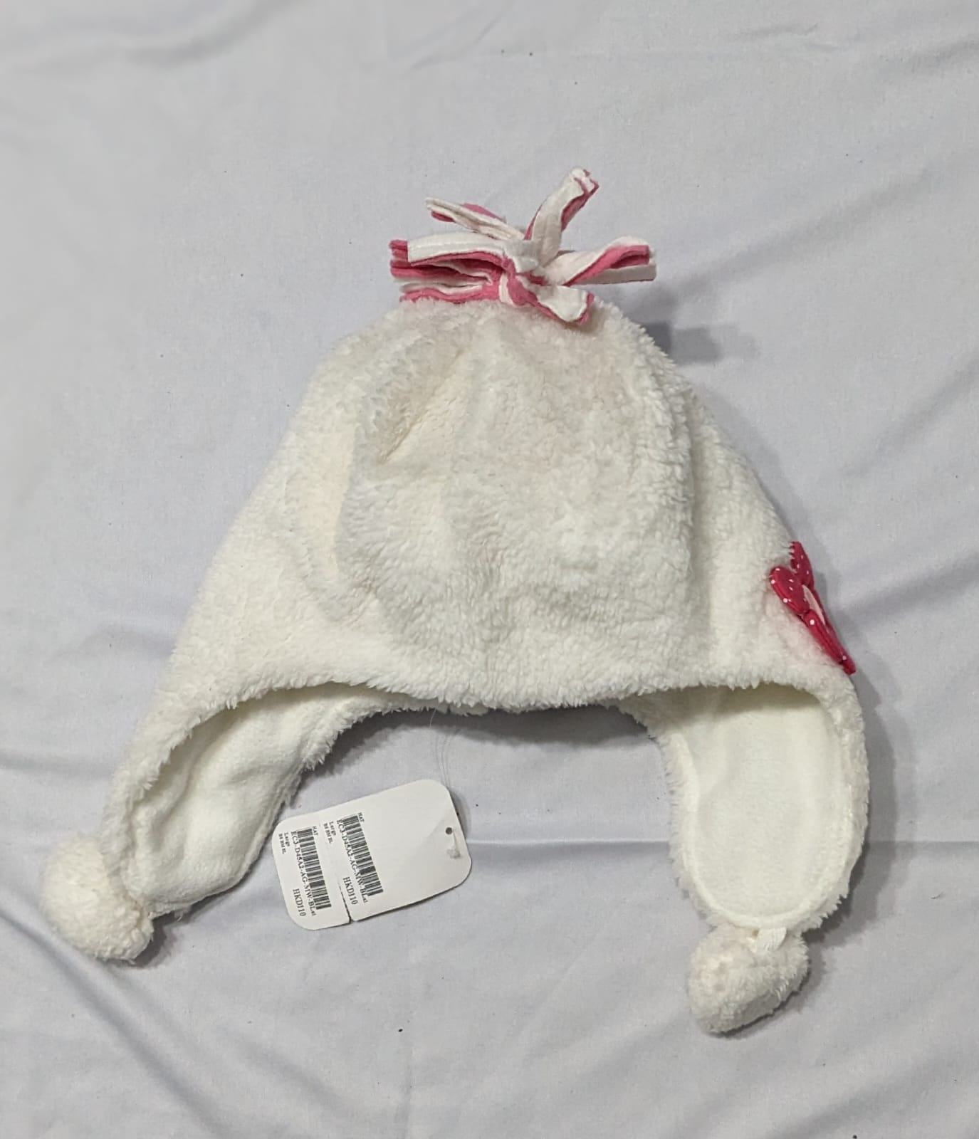 White Baby Cap with Ear Covers | Soft & Warm Winter Hat | Art No. CM0139
