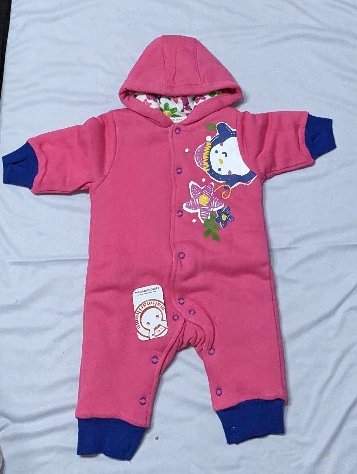 Pink Full Body Baby Romper with Hoodie | Double Cotton & Polyester Filled | Art No. CM0158