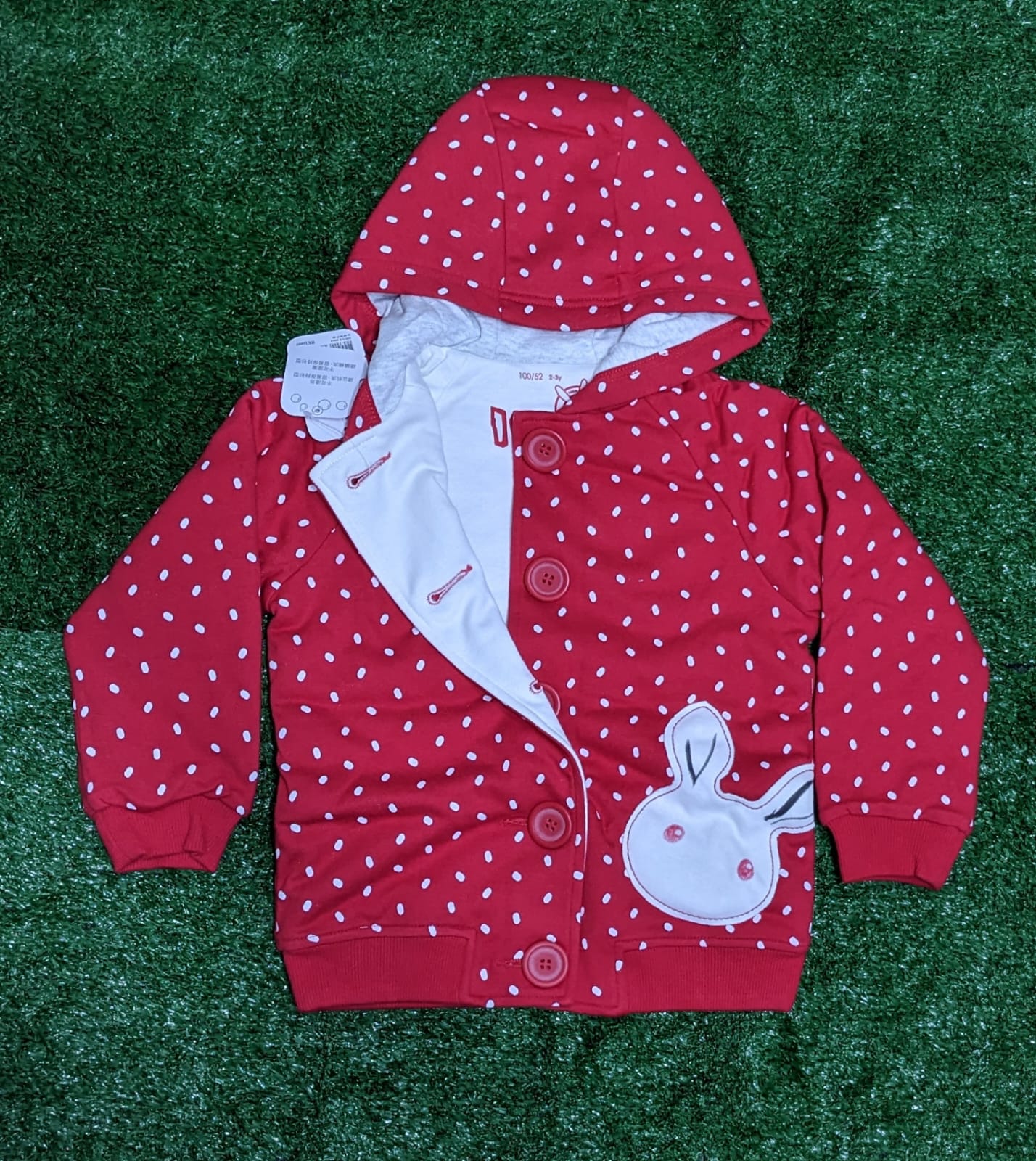 Red Baby Hoodie with White Dots | Double Cotton for Cozy Comfort | Art No. CM0175
