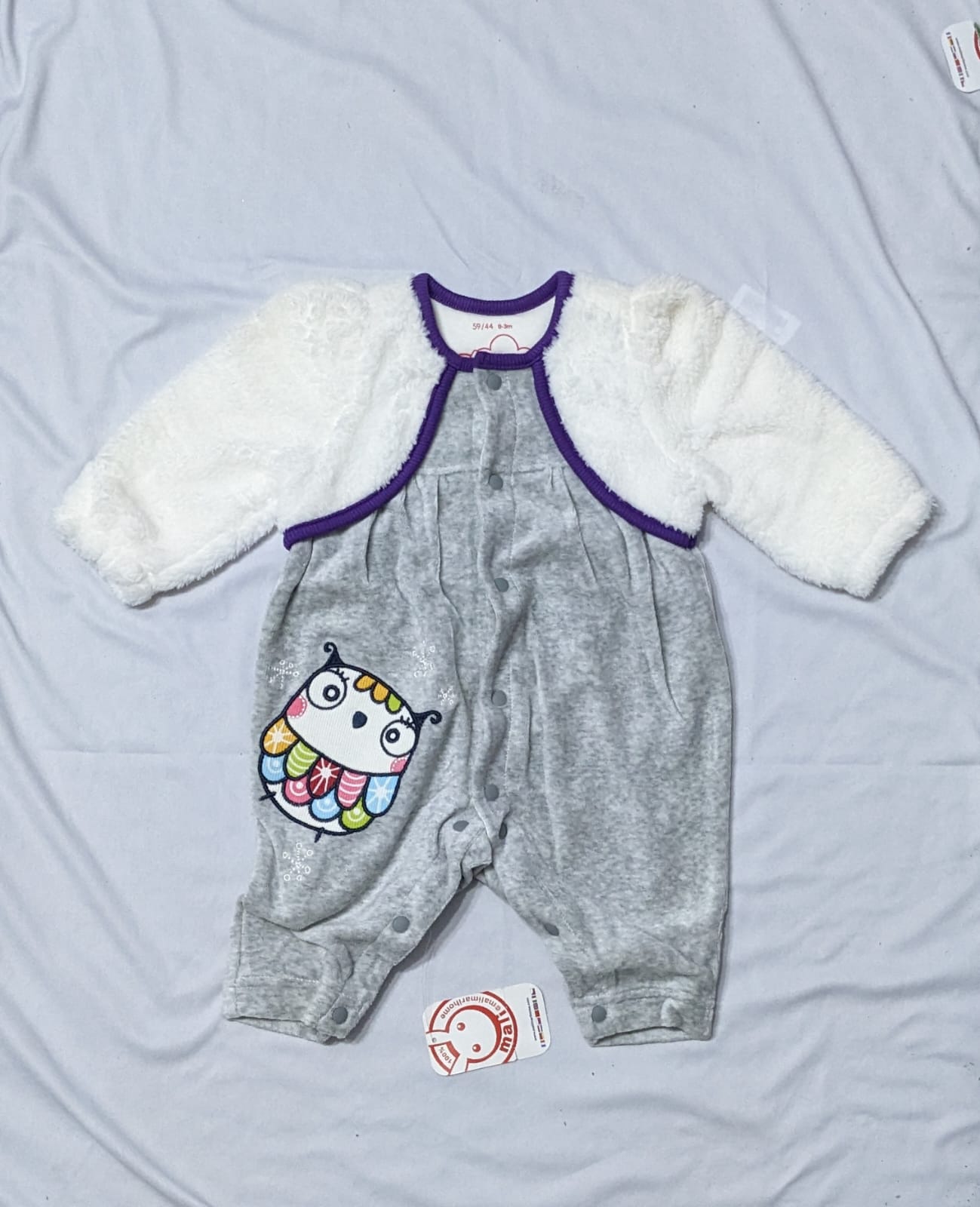 Grey Baby Romper with Fur Sleeves | Double Cotton for Extra Comfort | Art No. CM0189