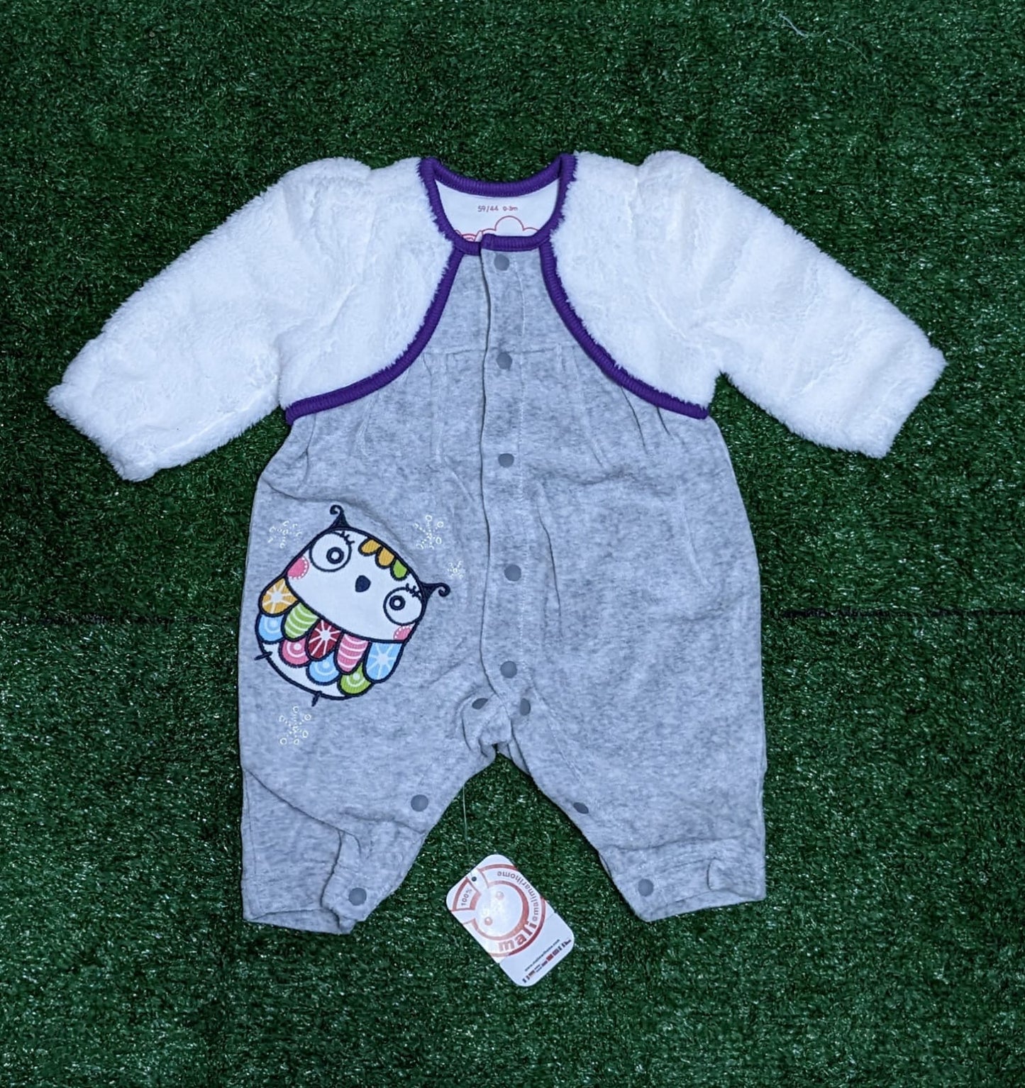 Grey Baby Romper with Fur Sleeves | Double Cotton for Extra Comfort | Art No. CM0189